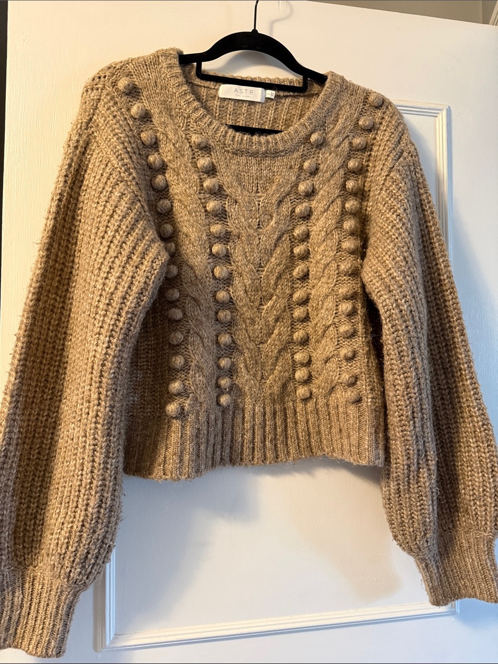 ASTR Bobble Cable-Knit Crewneck Sweater